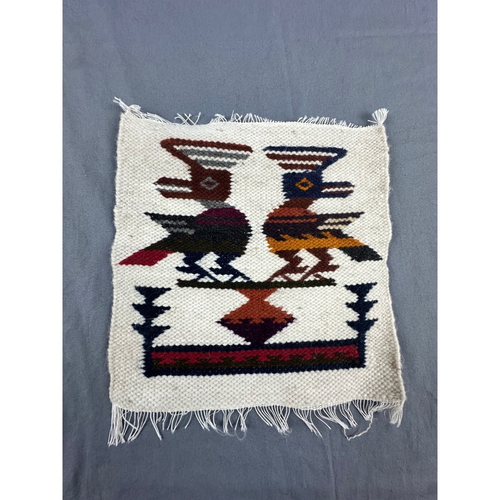 Vintage Peruvian Wool Tapestry 10x9 Llama Alpaca Handwoven Andean Folk Art
